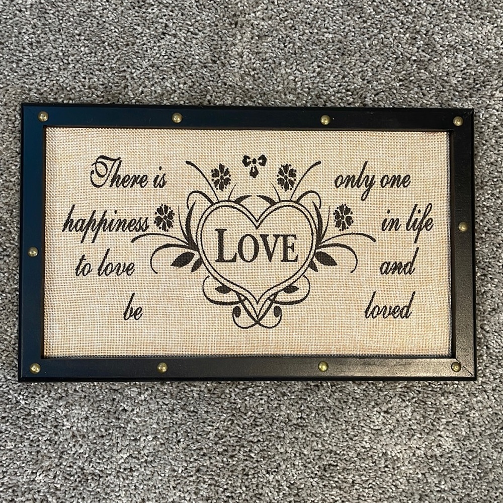 Beige with black lettering and trim